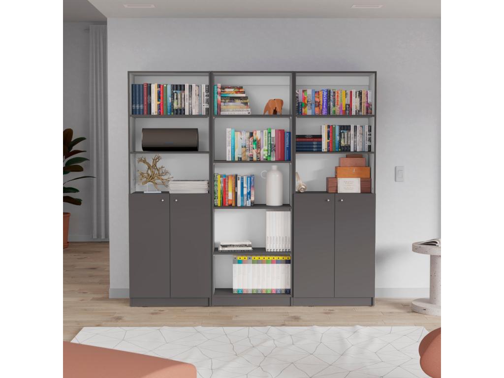 3-Piece Melamine Office Bookcase with Shelves and 2 Doors, 180.6 cm x 188.4 cm x 29.9 cm, Multicolor LCDQ80187