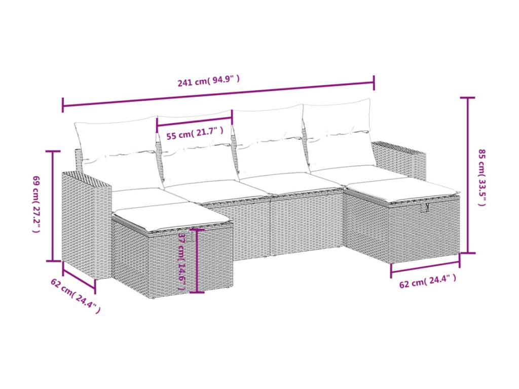 Garden furniture set with cushions, 6 pieces, brown woven resin DBTG68270
