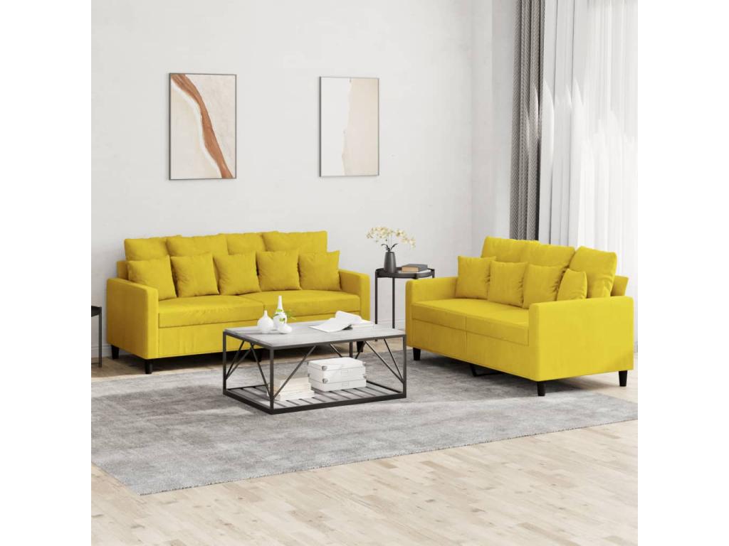 2-Piece Sofa Set with Cushions, Yellow Velvet VZAA95039