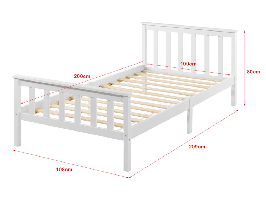 Elariva IDBI10262 100x200 cm White Matte Lacquered Pine Wood Bed Frame