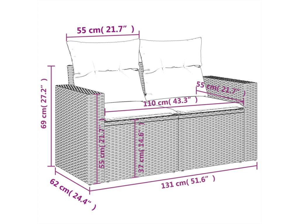 6-piece garden furniture set with cushions, black woven resin WCAW32175