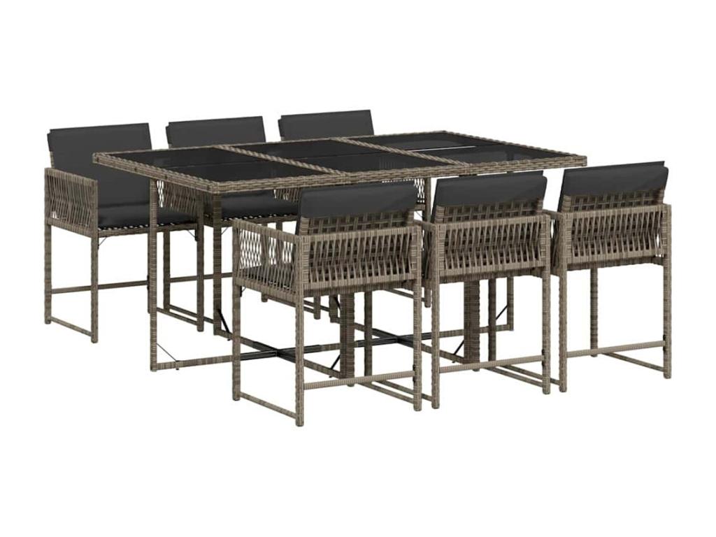 7-piece garden dining set and cushions, grey rattan KVON01489