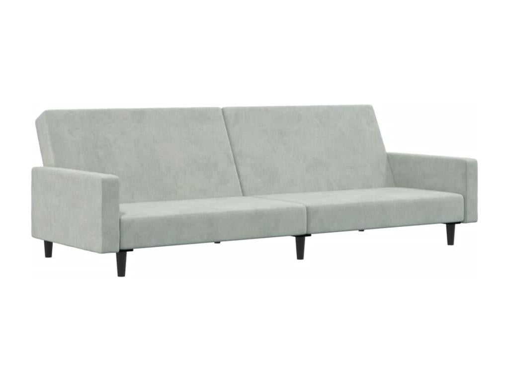 2-seater sofa bed with footrest, light grey velvet ZVMI69175
