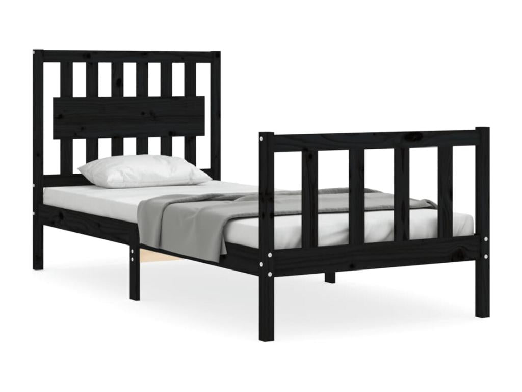 Bed frame with simple black headboard, solid wood PMBV93337