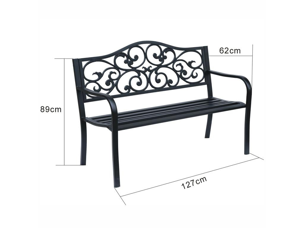 Black garden bench with steel legs and cast iron backrest, 127 cm wide WHTR68624