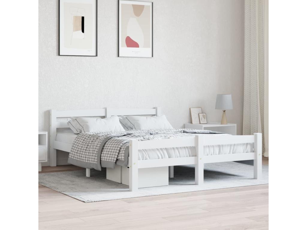 White bed frame, solid pine wood, 140x200 cm, PLSL75209