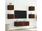 5-piece wall-mounted TV unit with LED lights, brown oak WQUP75513