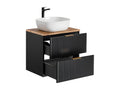 Single vanity unit with 60cm sink and tall cabinet, Black and Wood WVXC84955