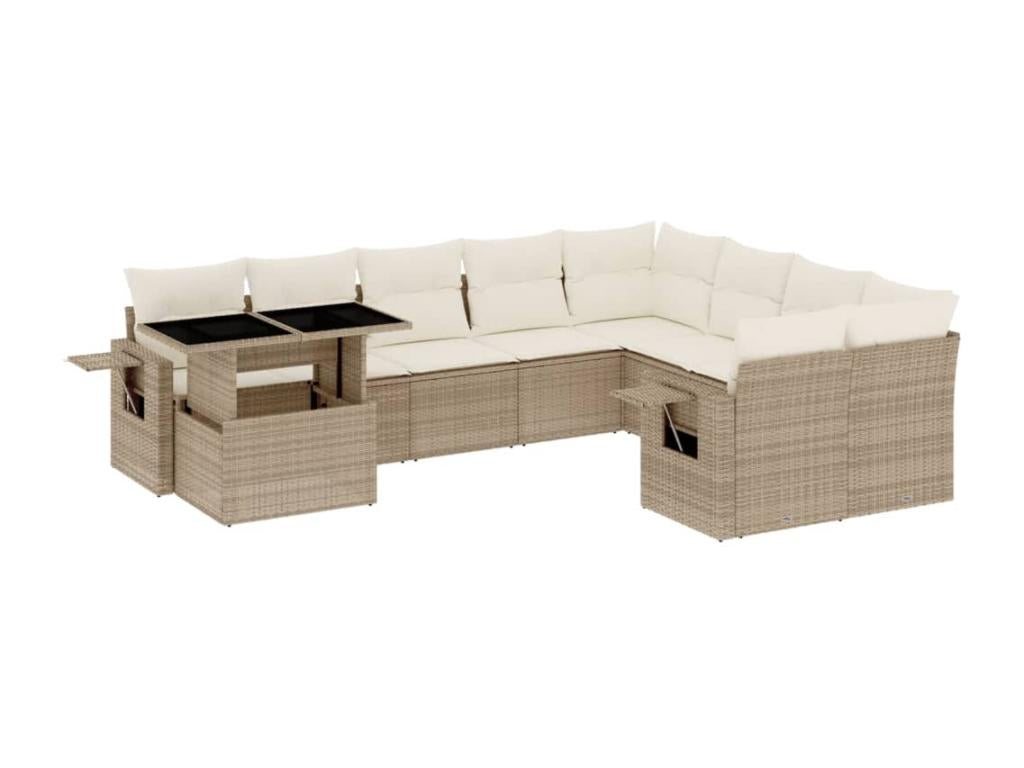 10-piece beige resin wicker garden furniture set with cushions EWKJ89044