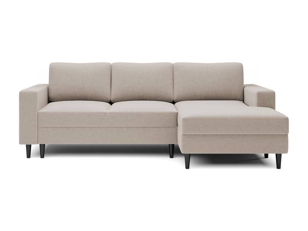 Corner sofa - 230 cm - L-shaped with storage compartment - water-repellent velvet - beige - right-hand side - Elariva ELJM17408