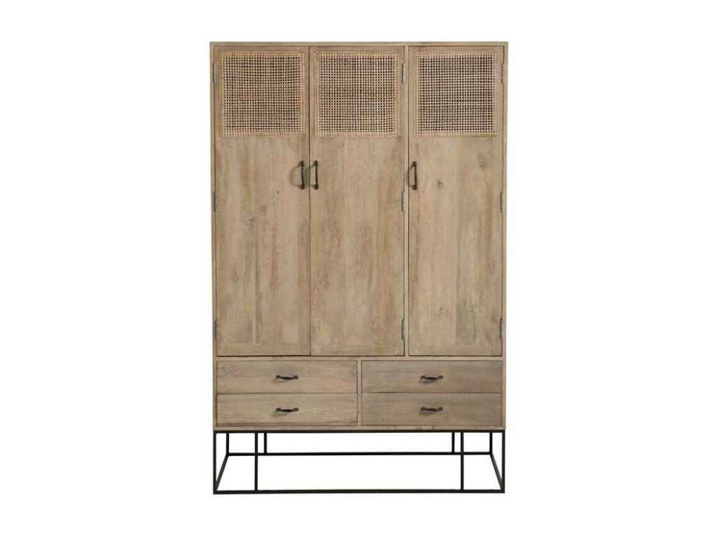 3-Door, 4-Drawer Wardrobe in Rattan/Wood/Metal - Elariva YJGG57837
