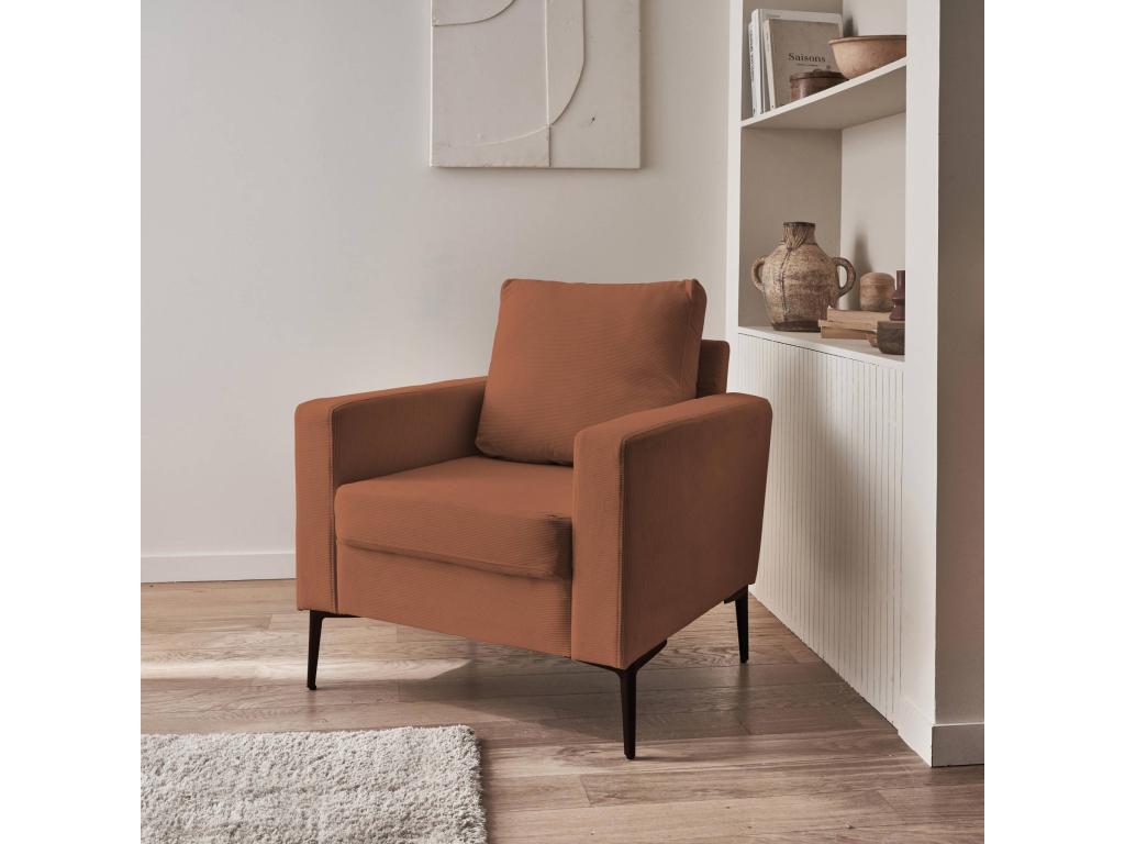 Corduroy armchair - Fixed 1-seater sofa with straight metal legs ONYZ53130