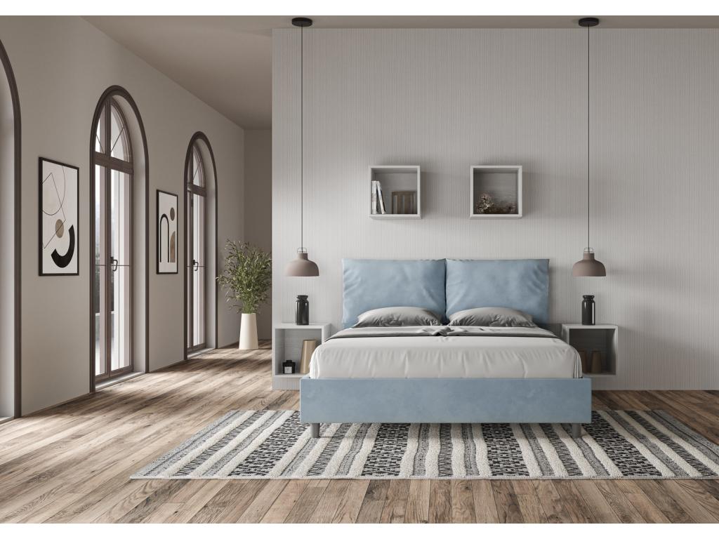 Bed with upholstered slatted base 160x190 microfiber light blue Elariva FYMQ03417