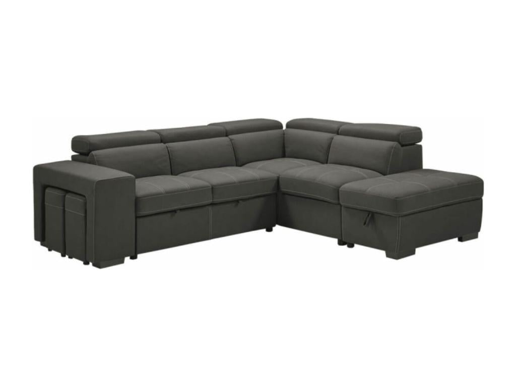 Elariva Microfiber Corner Sofa with 2 Ottomans and 1 Storage Box - Dark Grey - Right Corner ZTJX50155