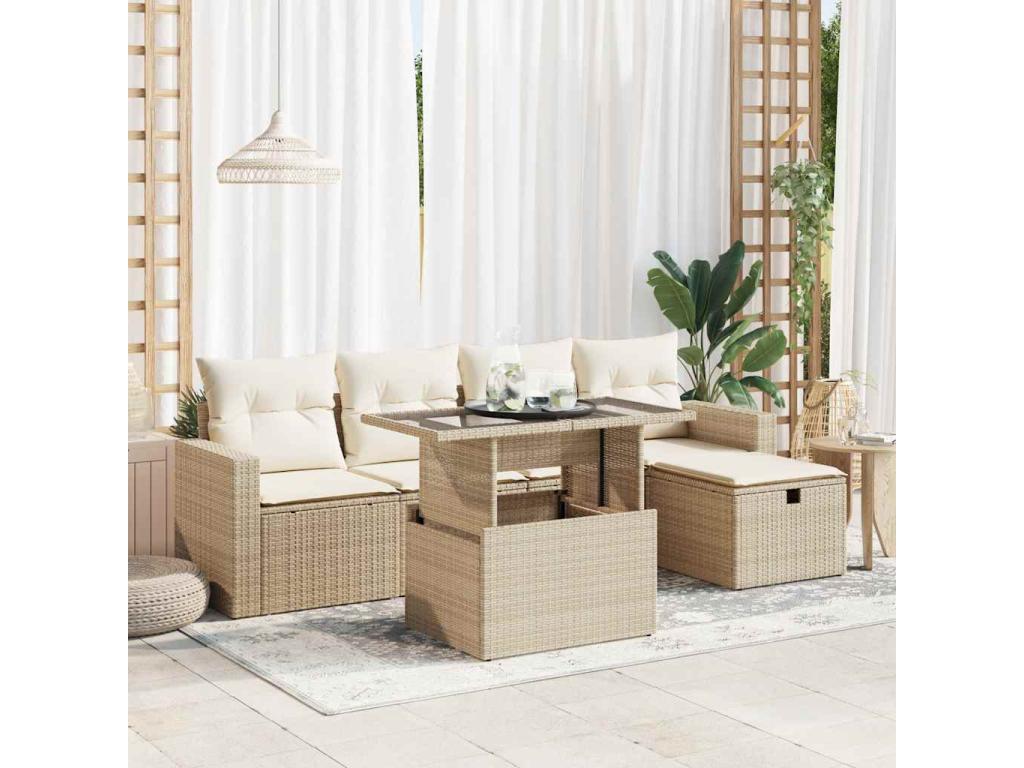 Garden furniture set with cushions, 6 pieces, beige woven resin CTVM85102