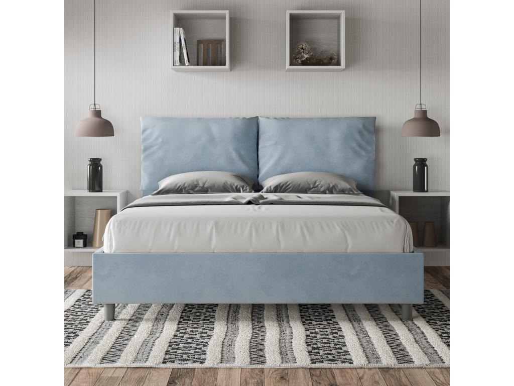 Bed with upholstered slatted base 160x190 microfiber light blue Elariva FYMQ03417
