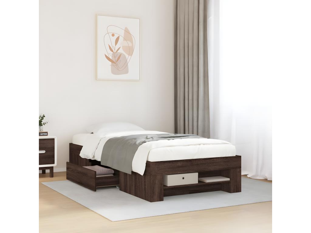 Brown oak bed frame 100x200 cm engineered wood YGFK73092