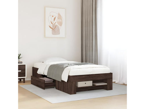 Brown oak bed frame 100x200 cm engineered wood YGFK73092