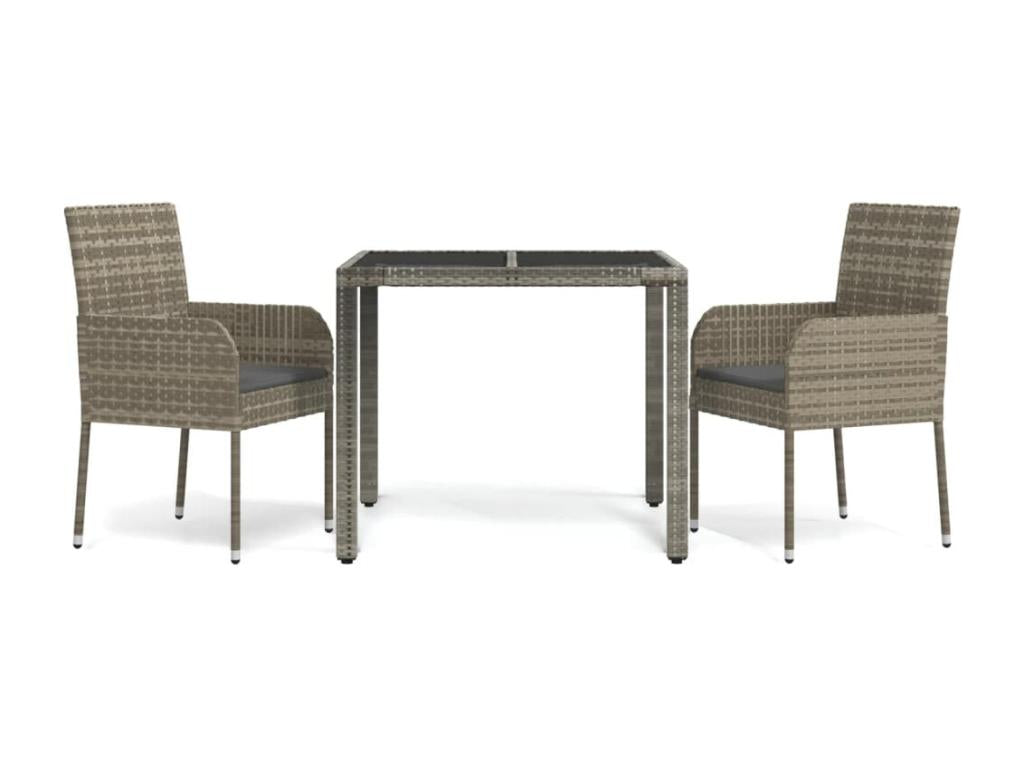 3-Piece Garden Dining Set with Cushions, Grey FYAQ42387
