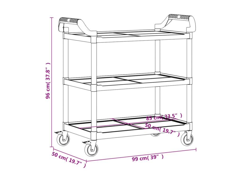 Black 3-tier trolley 99x50x96 aluminum RLUE09376