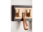 Wall-Mounted Coat Rack with 5 Hooks, Solid Wood and Leather, 60 cm, for Hallway, PRXX92101
