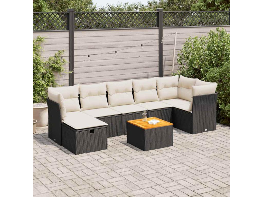 8-piece garden furniture set with cushions, black woven resin SOXP26104