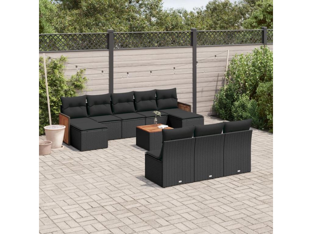 11-piece garden furniture set with cushions, black resin wicker BCKM31128