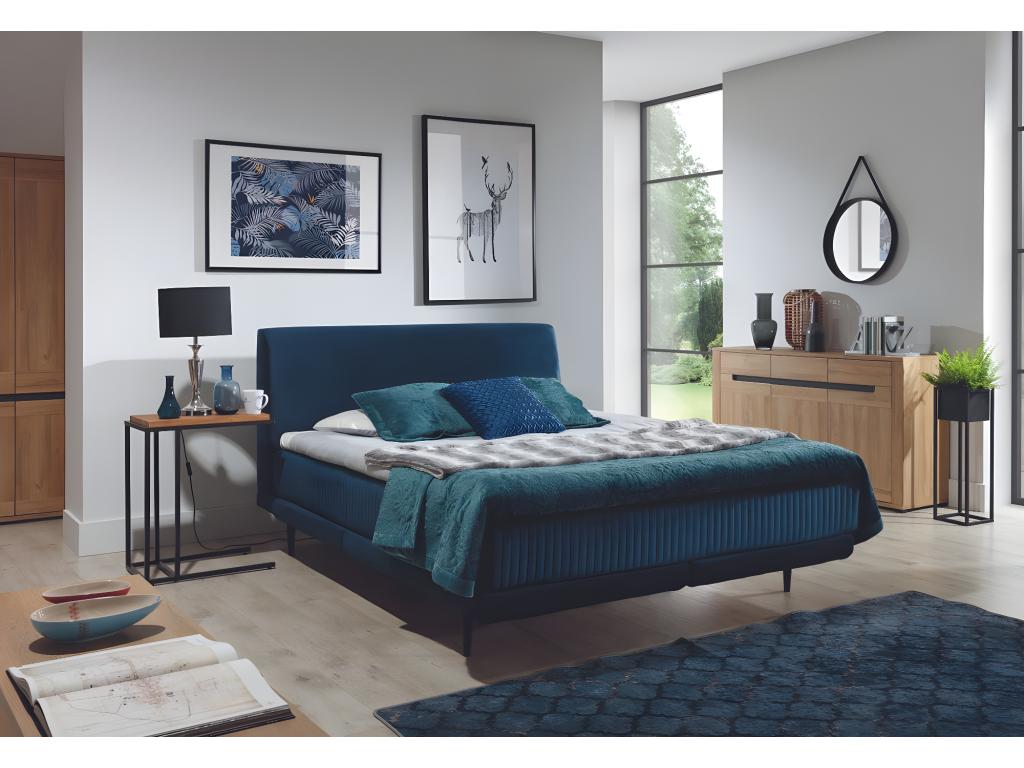 Box spring bed 140x200 dark blue velvet, slatted base and mattress included Boisona YQBS06706