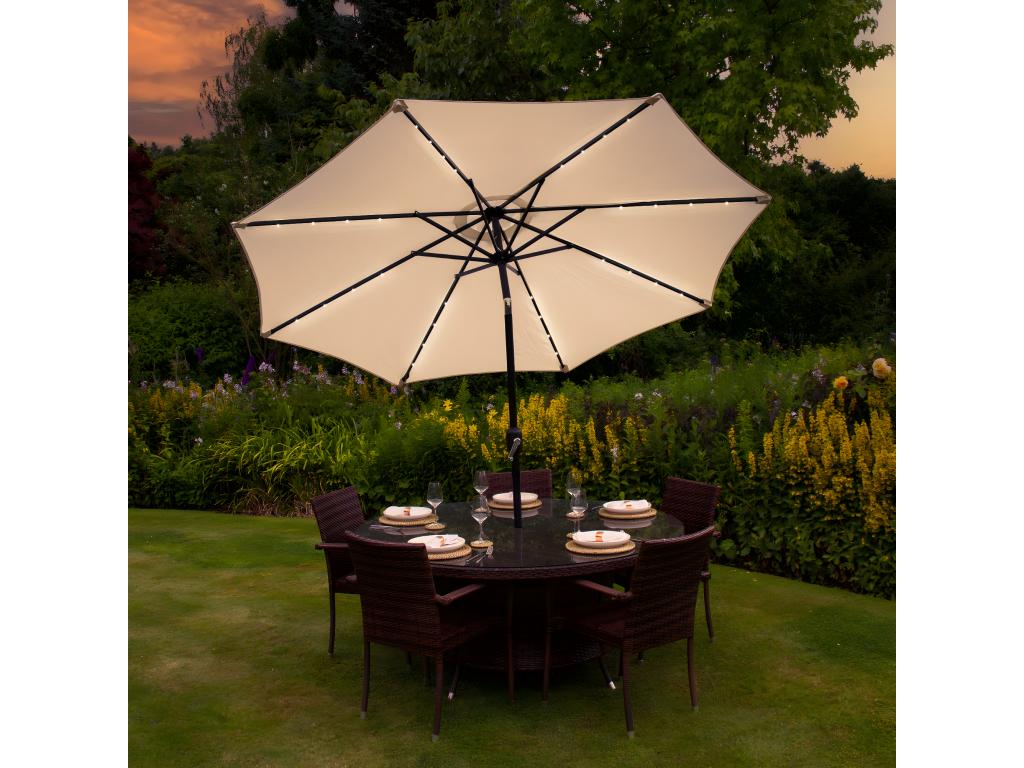 Cream Parasol 270 cm with 32 Integrated LEDs Elarivas BQMH56364