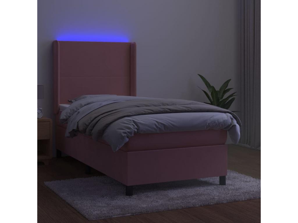 Upholstered bed base with mattress and LED light, Pink, 80x200 cm, Velvet, SHLK83232