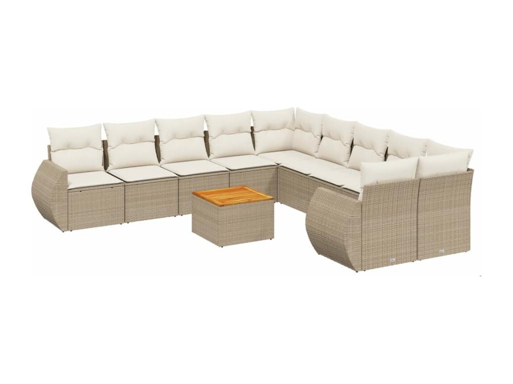 11-piece garden furniture set with beige resin wicker cushions BTOL29120