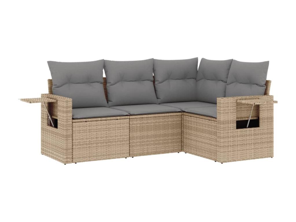 4-piece beige woven resin garden furniture set with cushions CDJO79660