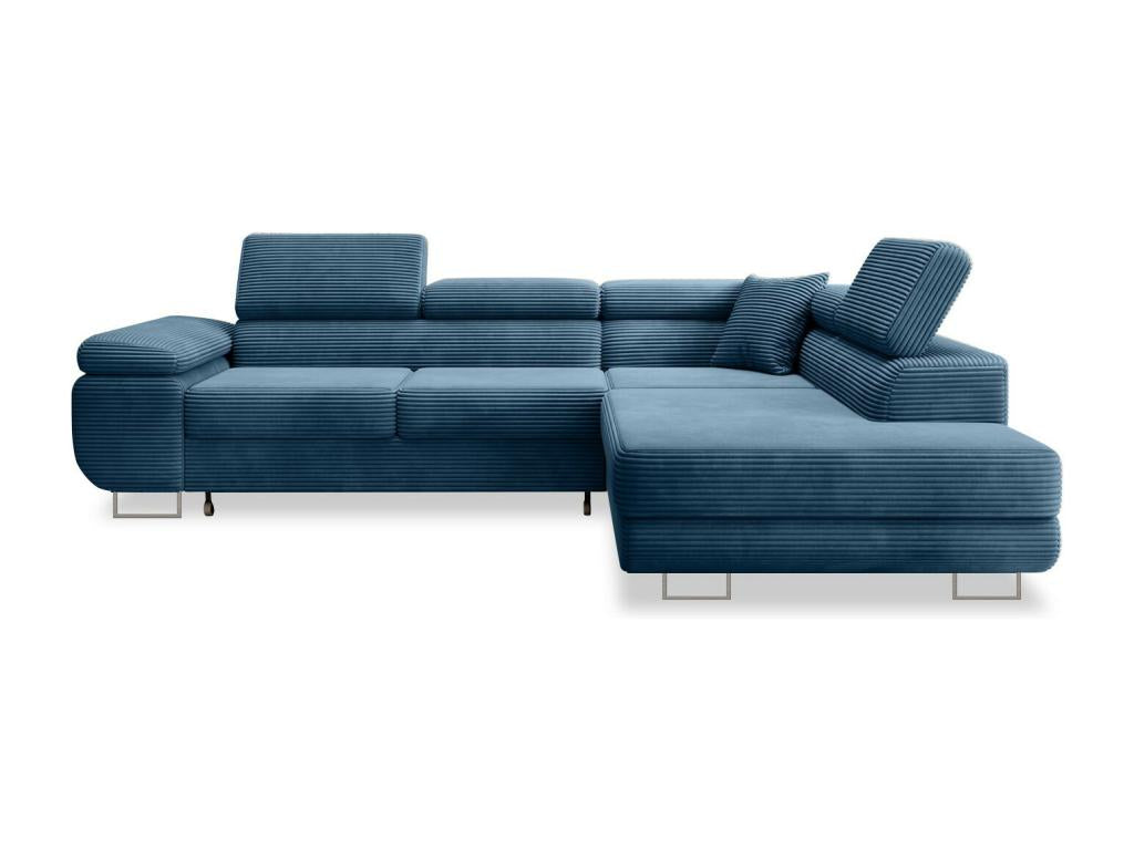 Right-hand corner sofa bed in blue corduroy TNSW60135