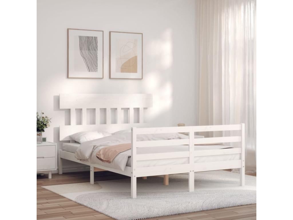 White solid wood bed frame without mattress VJDV78245