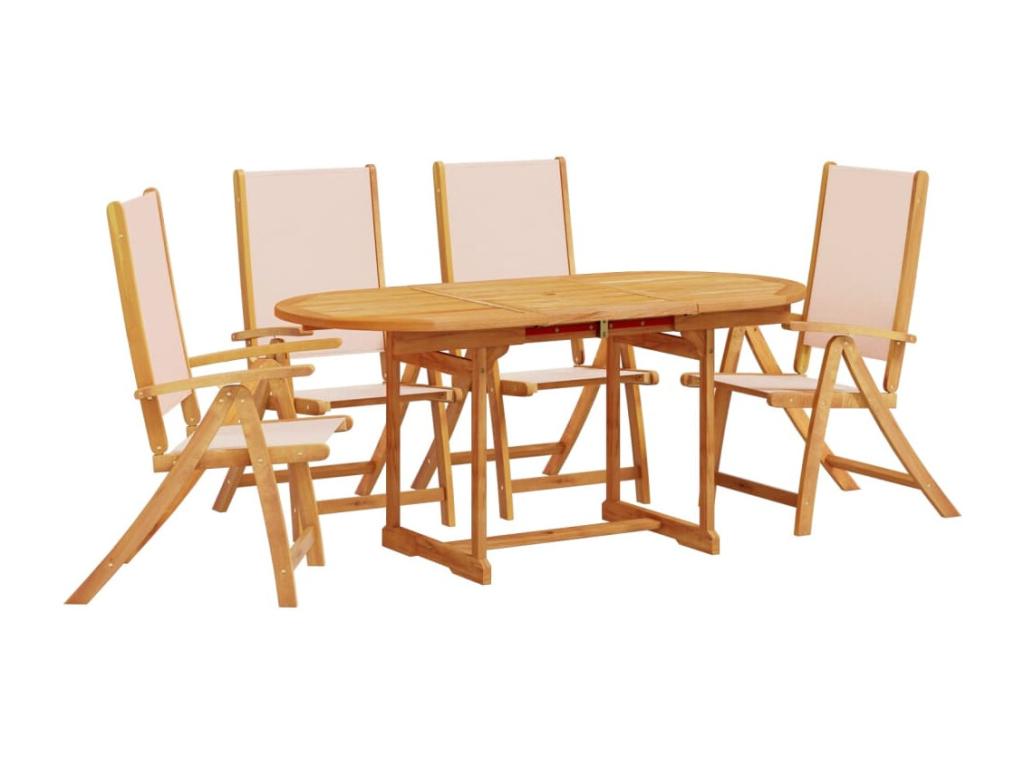 5-piece garden dining set by Elariva, solid wood and textilene, BRMN04725
