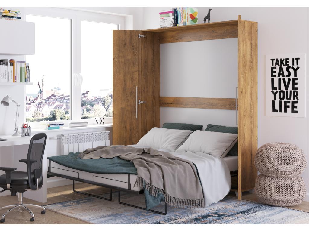 Vertical Murphy Bed 160x200 cm Dark Oak with Door, Todor Wall Bed FDCE07531