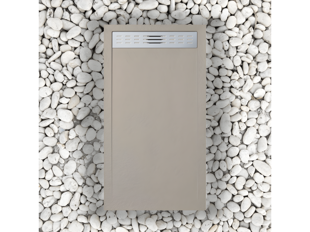 80x145 cm shower tray with side grate, RAL 1001, made of synthetic resin and marble powder, with drain WPJB45706