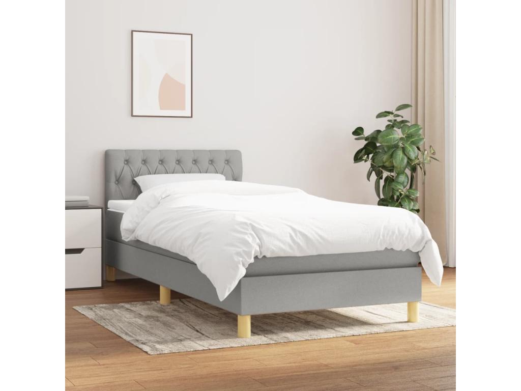Upholstered bed base with mattress, light grey, 100x200 cm, fabric, 5 ZNJB87591
