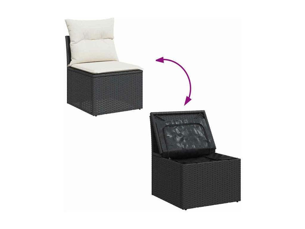 8-piece garden furniture set with cushions, black woven resin SOXP26104