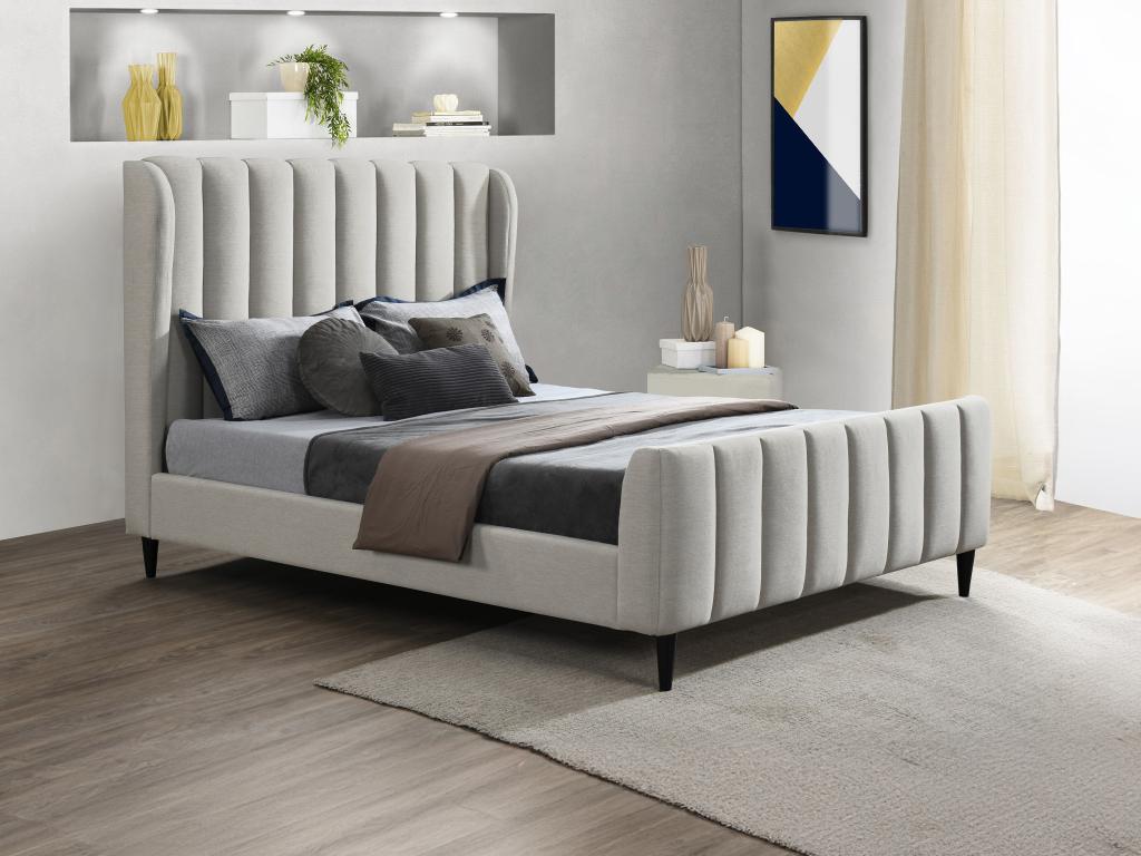 160x200 cm bed - Fabric with vertical seams - Light grey - Elariva ATLS36782