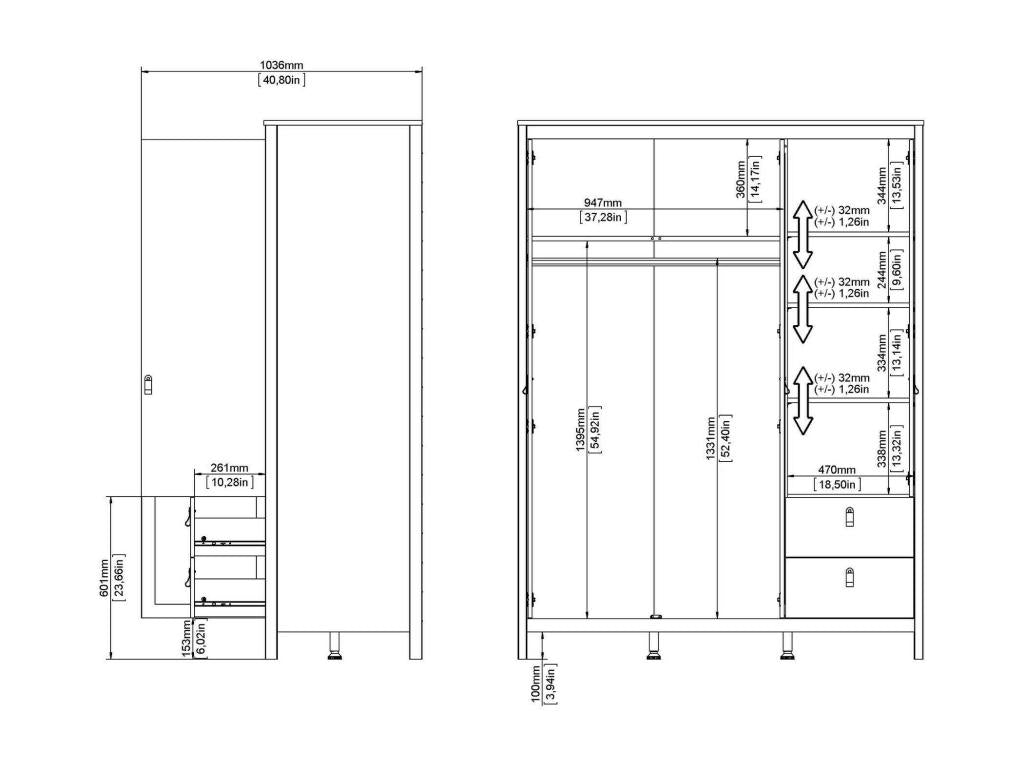 Boisona 3-Door Wardrobe, Bedroom Furniture, Walk-in Closet, Clothes Storage, 150x58x199 cm, White, XOCM44038