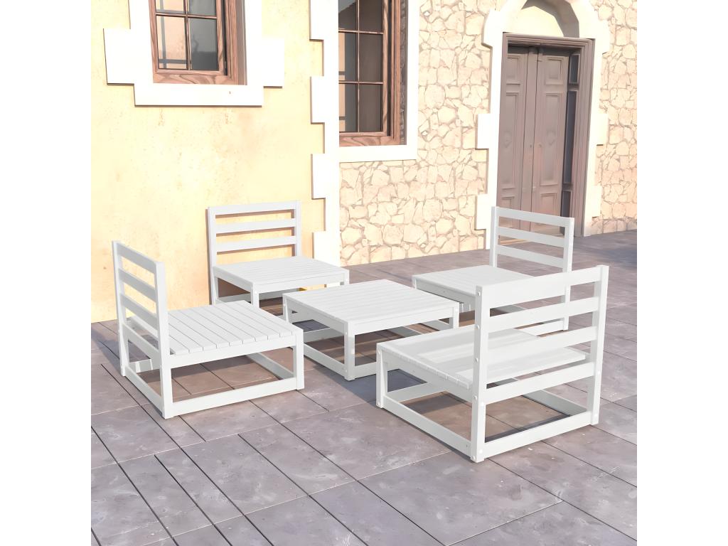 5-piece garden furniture set, white, solid pine wood KMEP95020