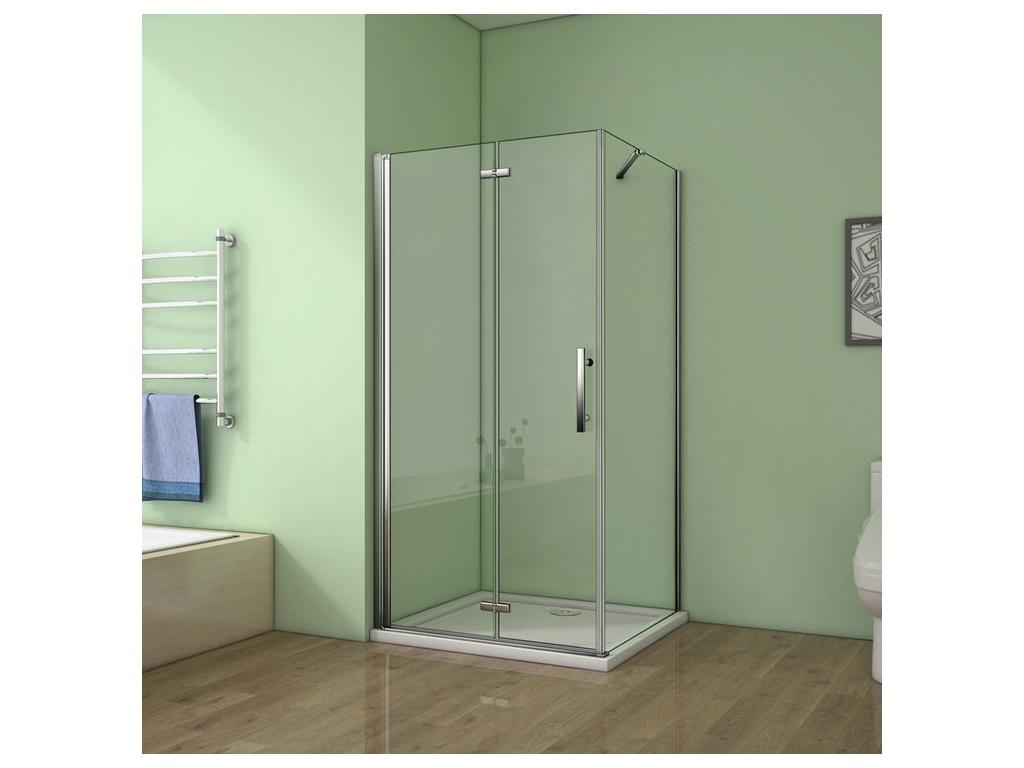 Pivoting and folding shower enclosure 76x80x185cm in 6mm anti-limescale glass, shower door, side panel with fixed corner bar OOMY41958