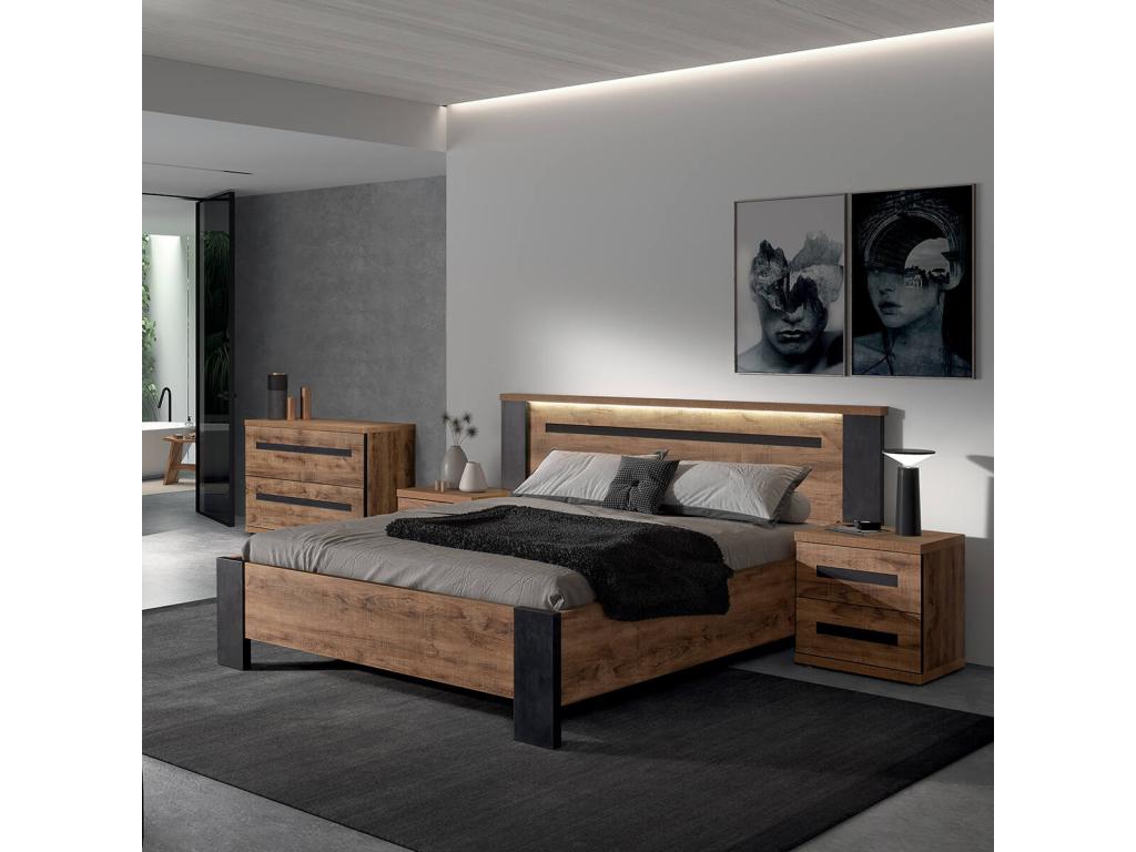 Elariva - Bed Set 140x200cm Bedside Tables Wood Effect VUEQ24986