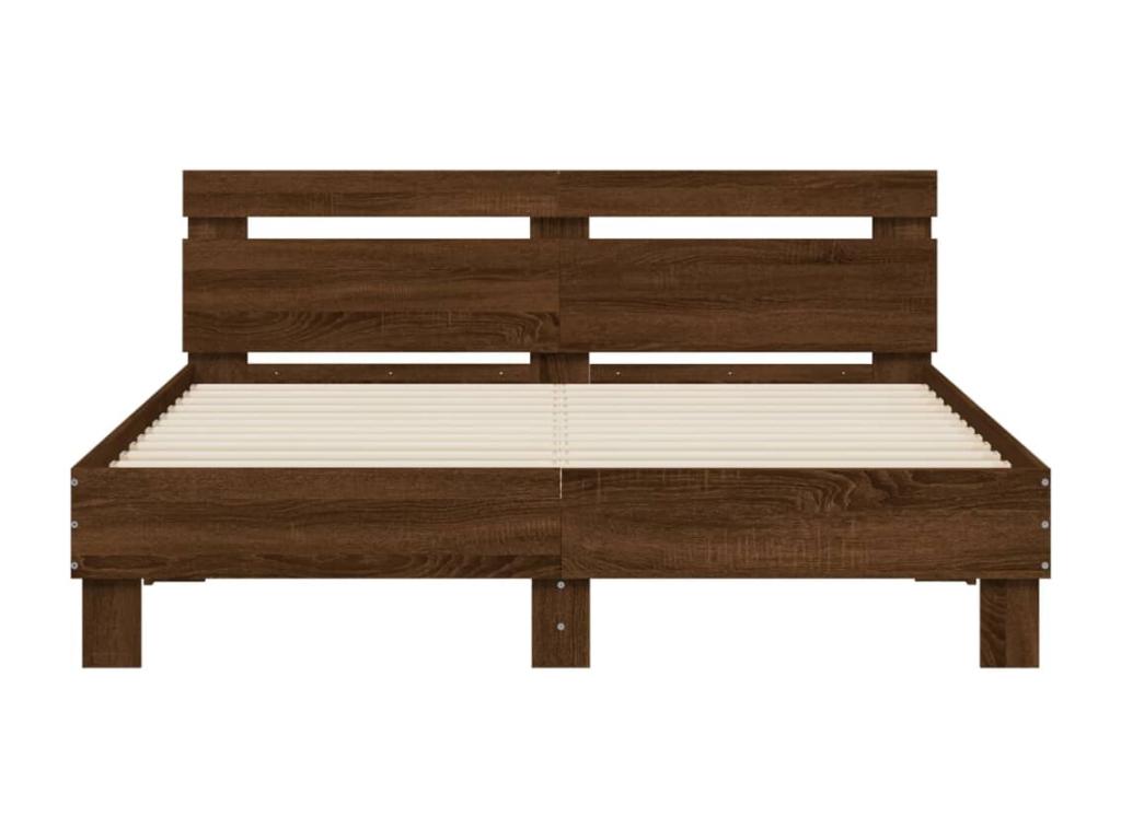 Bed frame with LED lighting, without mattress, brown oak, 140x200 cm QXKS94702