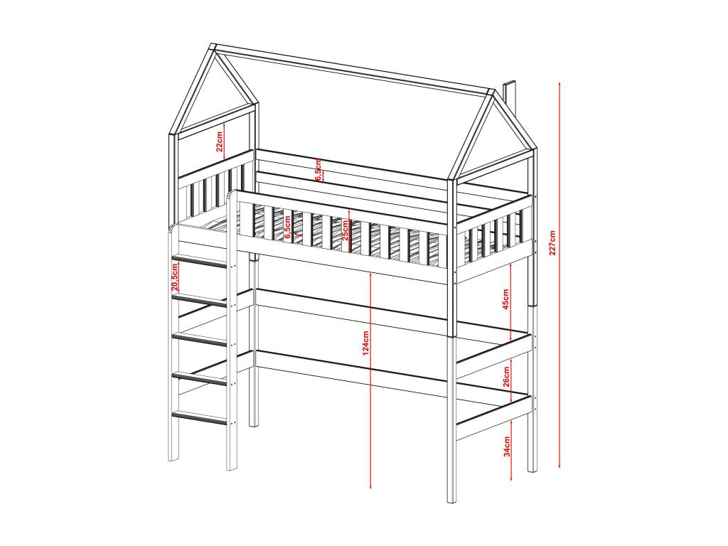 Cabin bed HB004 90x190 cm Gray TVPU62758