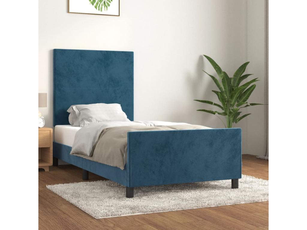 Dark blue velvet bed frame without mattress, 90x200 cm, OEWT98366