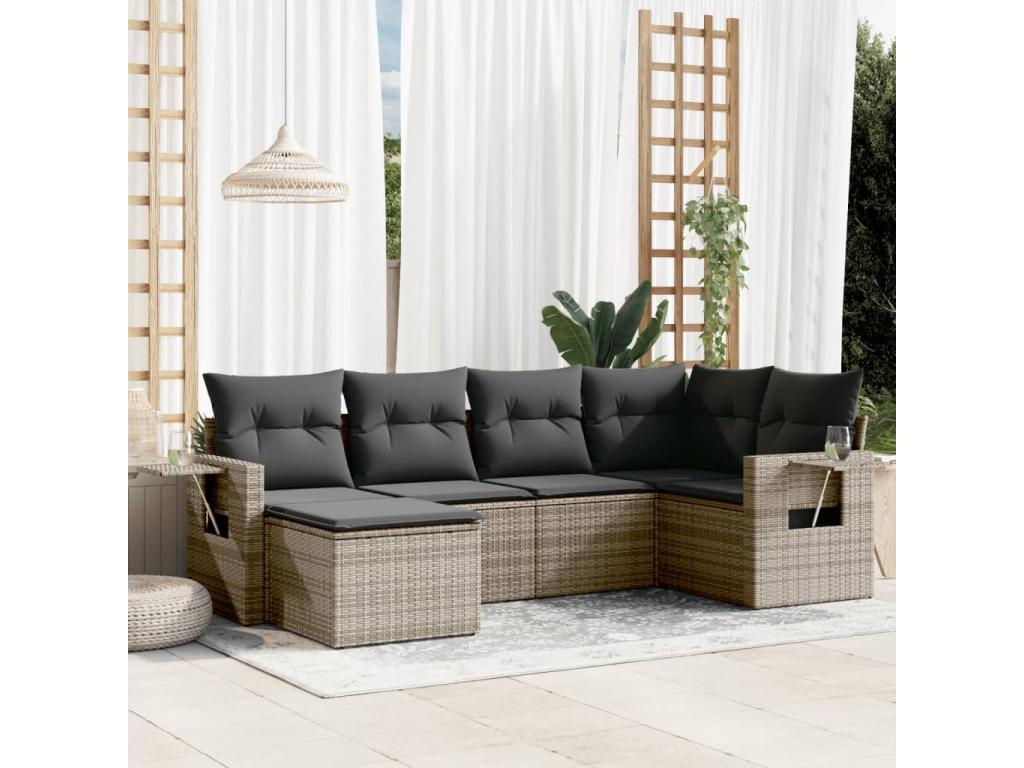 6-piece garden furniture set with grey resin wicker cushions WGYT28549