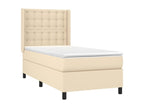 Upholstered bed base with mattress and LED lighting, Cream, 80x200cm, Fabric ZISB50414
