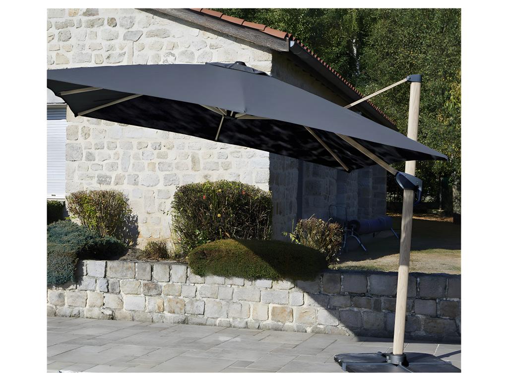 Elariva - 3x3m Cantilever Parasol with Double Tilt - Wood Effect - Anthracite Grey OWFU44871